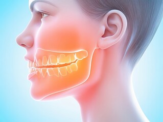 Human Jaw Anatomy Illustration with Detailed Dental Structure and Highlighted Teeth for Educational Purposes