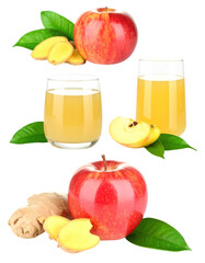 Fresh Apples Ginger Juice Composition with Vibrant Red Fruits Green Leaves and Beverages Against Transparent Background