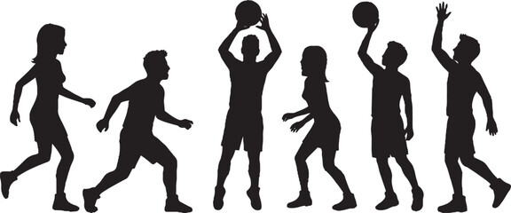 Black Silhouettes of Basketball Players in Dynamic Action Poses