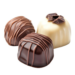 Obraz premium Three Gourmet Chocolate Candies with Varying Textures and Colors Isolated on a Transparent Background