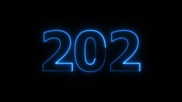 Abstract beautiful blue neon 202 number illustration background 4K. Glowing neon countdown number icon background. 