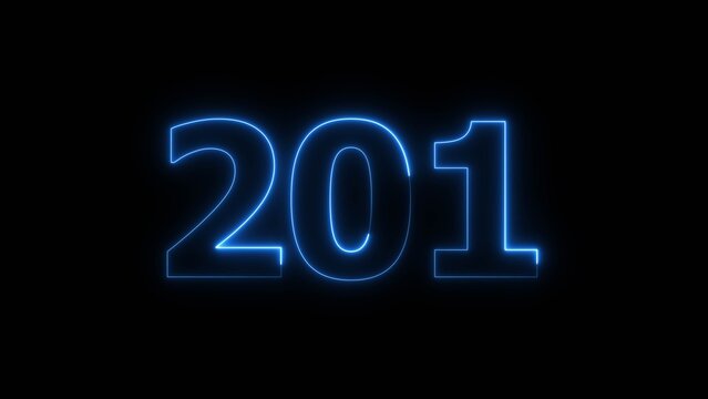 Abstract beautiful blue neon 201 number illustration background 4K. Glowing neon countdown number icon background. 