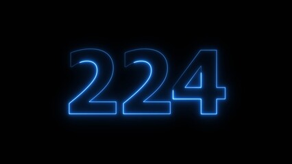 Abstract beautiful blue neon 224 number illustration background 4K. Glowing neon countdown number icon background. 