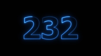 Abstract beautiful blue neon 230 number illustration background 4K. Glowing neon countdown number icon background. 