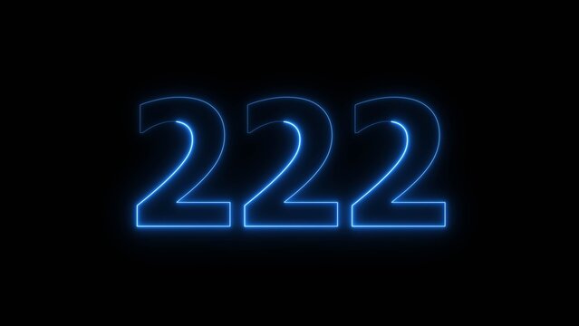 Abstract beautiful blue neon 222 number illustration background 4K. Glowing neon countdown number icon background. 