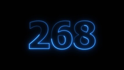 Abstract beautiful blue neon 268 number illustration background 4K. Glowing neon countdown number icon background. 