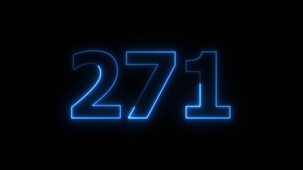 Abstract beautiful blue neon 271 number illustration background 4K. Glowing neon countdown number icon background. 