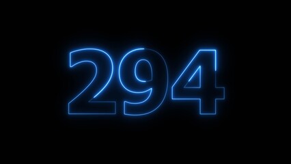 Abstract beautiful blue neon 294 number illustration background 4K. Glowing neon countdown number icon background. 