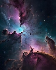 Fototapeta premium “Cinematic Cosmic Nebula with Vibrant Swirling Colors and Starry Depths”