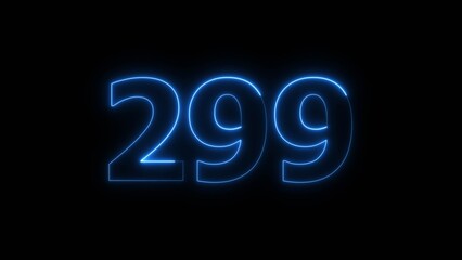 Abstract beautiful blue neon 299 number illustration background 4K. Glowing neon countdown number icon background. 
