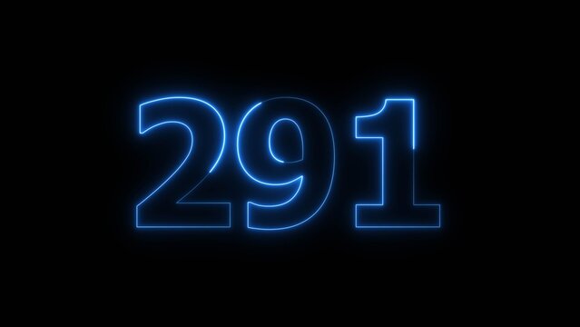 Abstract beautiful blue neon 291 number illustration background 4K. Glowing neon countdown number icon background. 