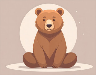 Obraz premium Cartoon illustration of a brown bear sitting upright, facing the viewer, with a soft background.