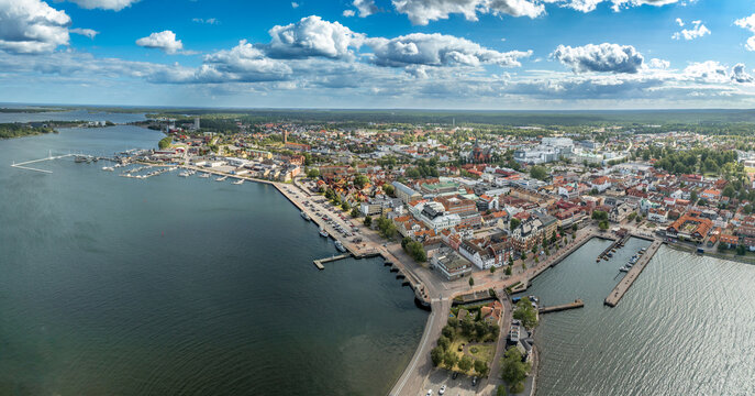 Aerial panoramic view of V&auml;stervik town in Sweden popular summer vacation spot for locals
