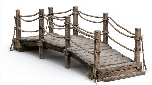 Fototapeta Wooden bridge with rope railing