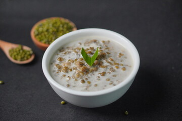 Traditional Indonesian mung bean porridge dessert with coconut milk