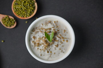 Traditional Indonesian mung bean porridge dessert with coconut milk