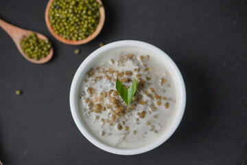 Traditional Indonesian mung bean porridge dessert with coconut milk