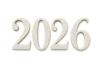 2026 marble numbers on transparent background representing the upcoming year