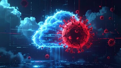 Futuristic vision of a digital pandemic spread through cloud data networks and cybersecurity threats - Powered by Adobe