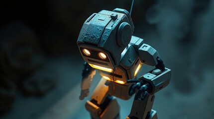 Robotic Figure in Smoky Environment.