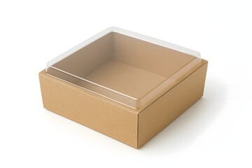 Kraft paper box with transparent lid isolated on white
