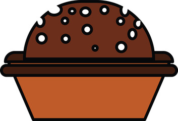 The chocolate muffin cup was bite vector shape and outline