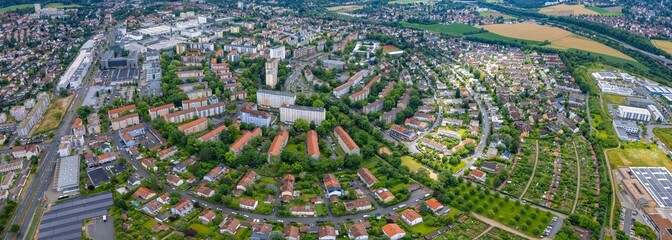  A panoramic aerial view of the downtown around the city Hardhöhe Fürth in Bavaria , Germany on a sunny day in spring