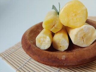 Cassava Tape (Tape Singkong) or peyeum, Indonesian traditional food, made from cassava with yeast fermentation