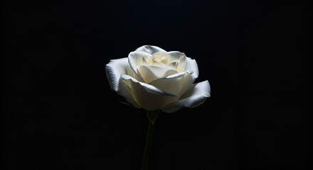 A luminous white rose blooming in the darkness symbol of hope and purity amid the night s solitude presented with