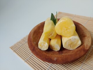 Cassava Tape (Tape Singkong) or peyeum, Indonesian traditional food, made from cassava with yeast fermentation