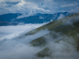 Beautiful foggy high altitude mountain landscape in China