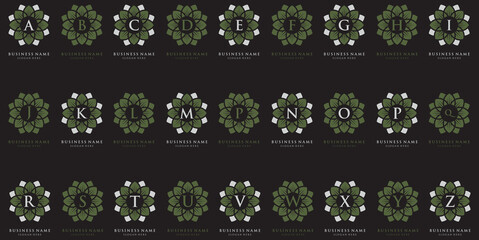 Collection letters A,B,C,D,E,F,G,H,I,J,K,L,M,N,O,P,Q,R,S,T,U,V,W,X,Y,and Z flower leaves blooming logos design. pattern icon vector template.