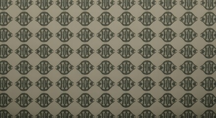 Repeating geometric pattern with ornate dark motifs on a light beige background, creating a decorative and elegant texture.