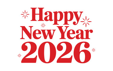 Vector art of festive happy new year 2026 typography in red color, perfect for greeting cards, banners, and holidaythemed designs to celebrate the new year