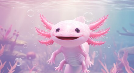 Obraz premium Pink axolotl swimming underwater
