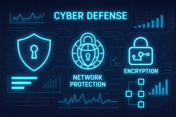 Cyber Defense Network Protection and Encryption Technology Display cybersecurity