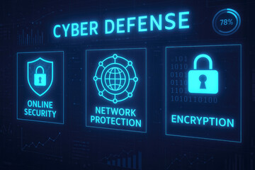 Cyber Defense Online Security Network Protection and Encryption Display cybersecurity