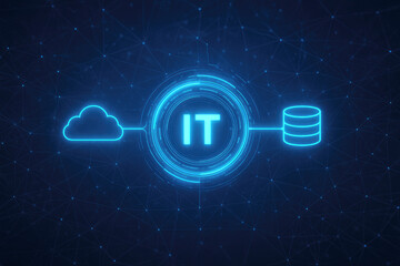 Digital Network Connecting Cloud Storage and IT Database with Glowing Lines technology