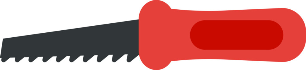 Vector illustration of a small hand saw with a red handle, used for precise cutting in carpentry, woodworking, and general construction. Perfect for DIY projects, construction graphics, tool icons, an