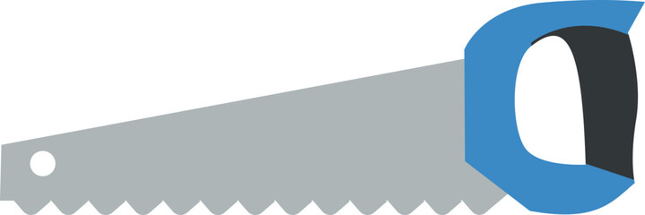 Vector illustration of a hand saw with a blue handle, commonly used for woodworking, carpentry, and construction tasks. This versatile tool graphic is ideal for DIY design projects, construction infog