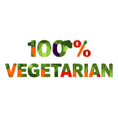 100 Vegetarian Label with Vegetable Textures.