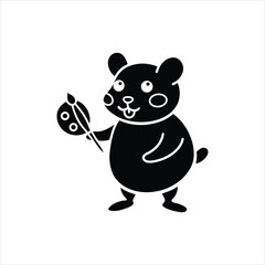 Cute Cartoon Hamster Artist with Paint Palette Vector Illustration