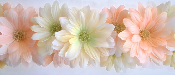 Fototapeta premium Pastel Peach and Cream Daisy Flower Border Background
