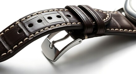 Timeless Craftsmanship: A close-up shot showcases the meticulous details of a luxury watch strap, emphasizing its premium quality, texture, and the intricate design of its clasp.