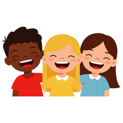 Three Happy Diverse Kids Laughing Together.