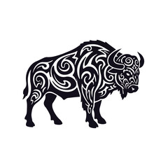 Tribal Bison Silhouette Illustration.