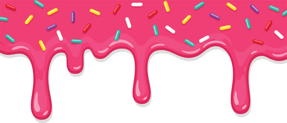 Pink ice cream melted with colorful cute candy sprinkles