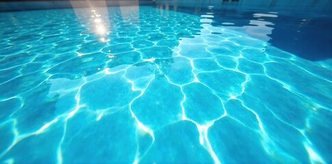 Obraz premium Sparkling blue swimming pool water shimmering under the summer sun, inviting and refreshing Perfect for relaxation and summer fun , splashes, sun, hot