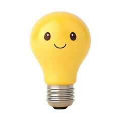 Yellow light bulb with a happy face isolated on transparent background