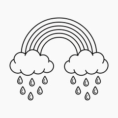 Rainbow with Raining Clouds Coloring Page Printable Line Art for Kids